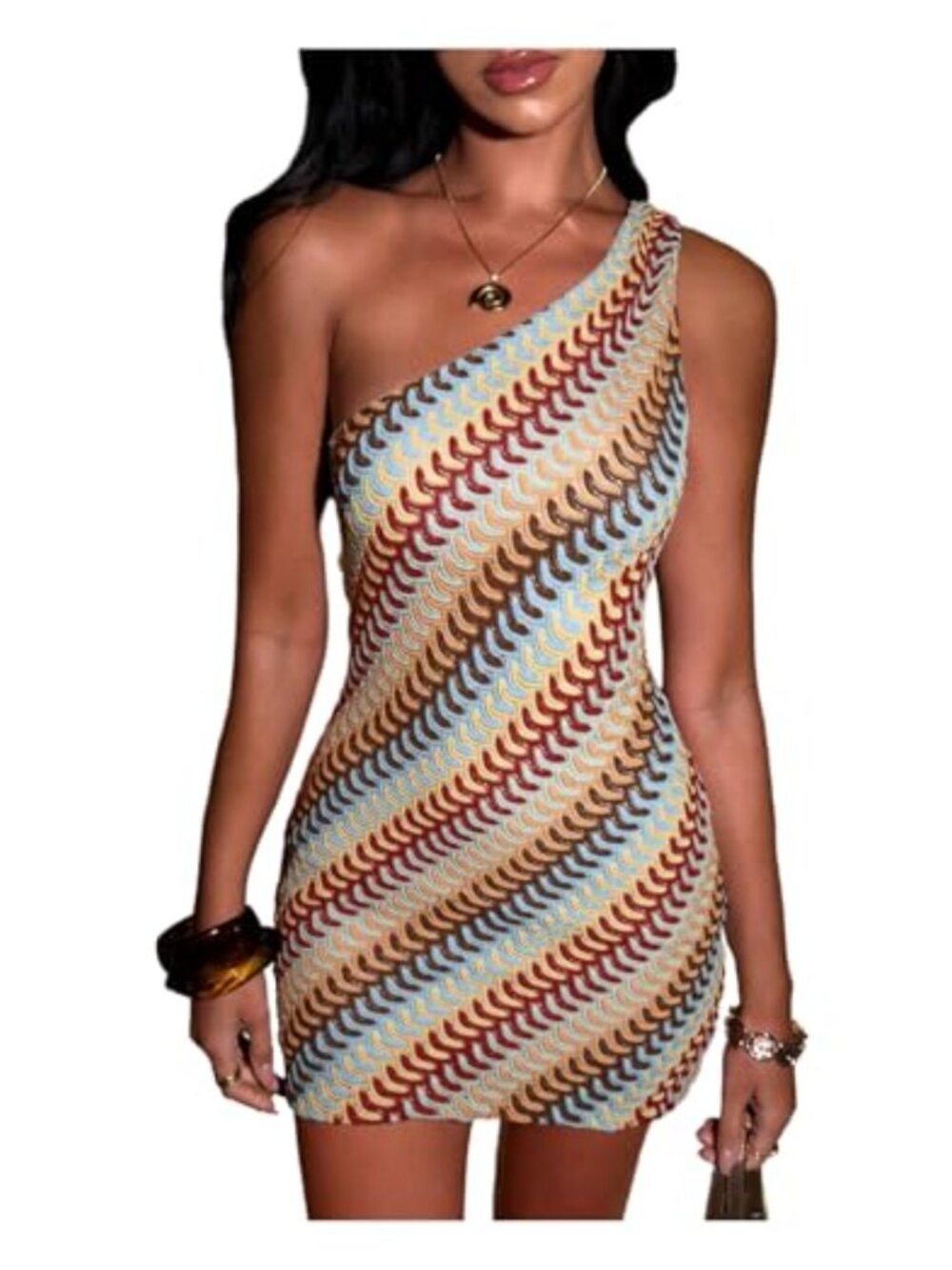 WDIRARA One Shoulder Sleeveless Bodycon Mini Dress Crochet Summer Vacation